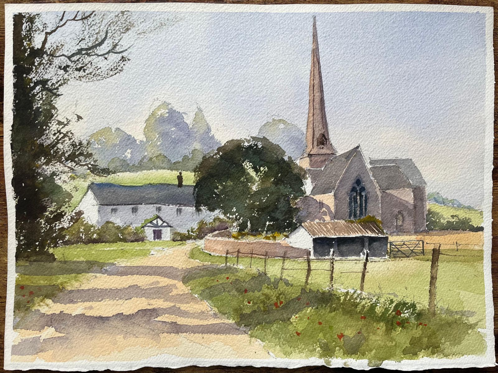 Anthony Avery British Impressionist Watercolor Of Idyllic English Countryside With Church photo furniture