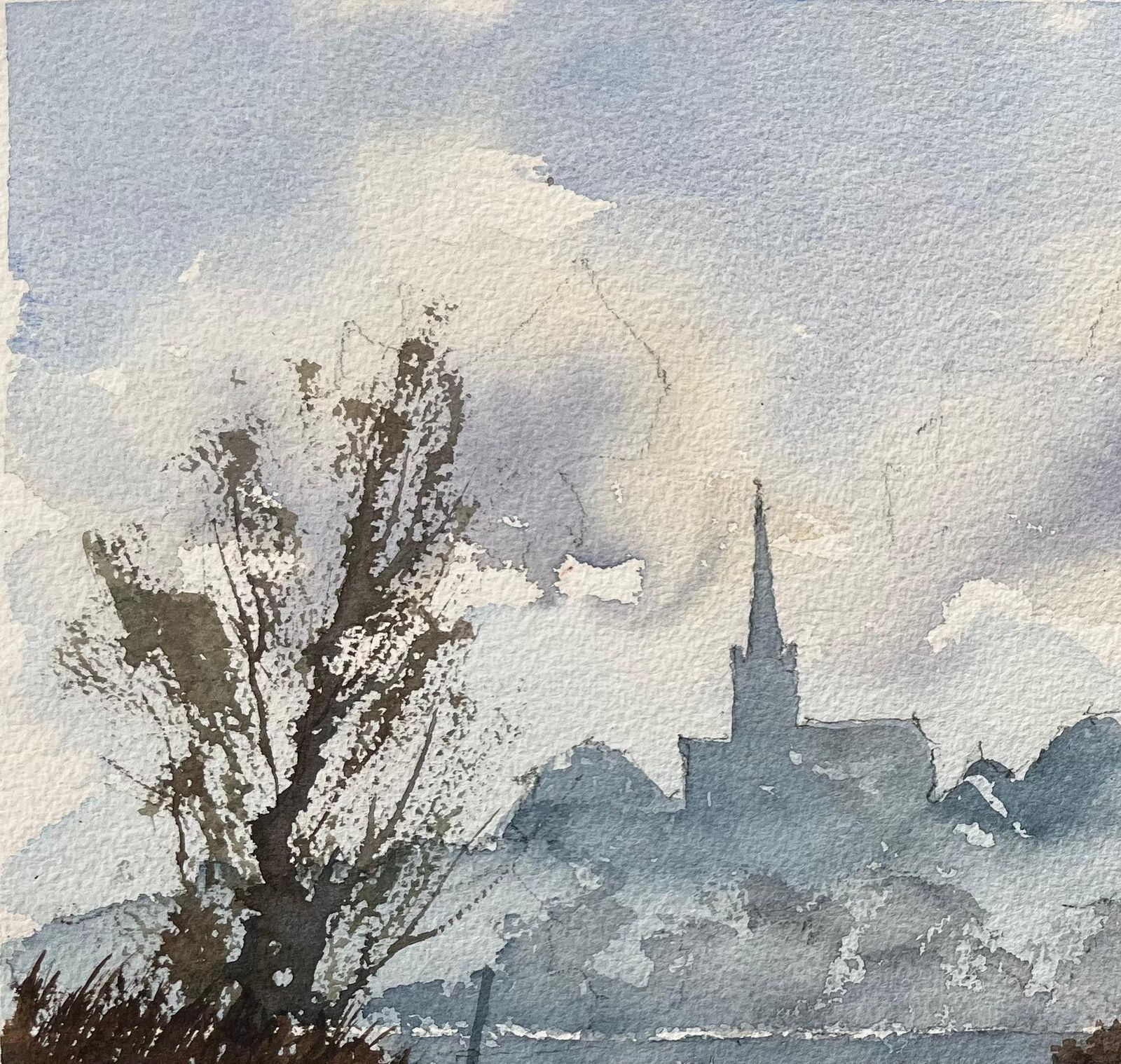 Anthony Avery British Watercolor Of A Riverside Silhouette With Reflections And A Swan photo vinterior