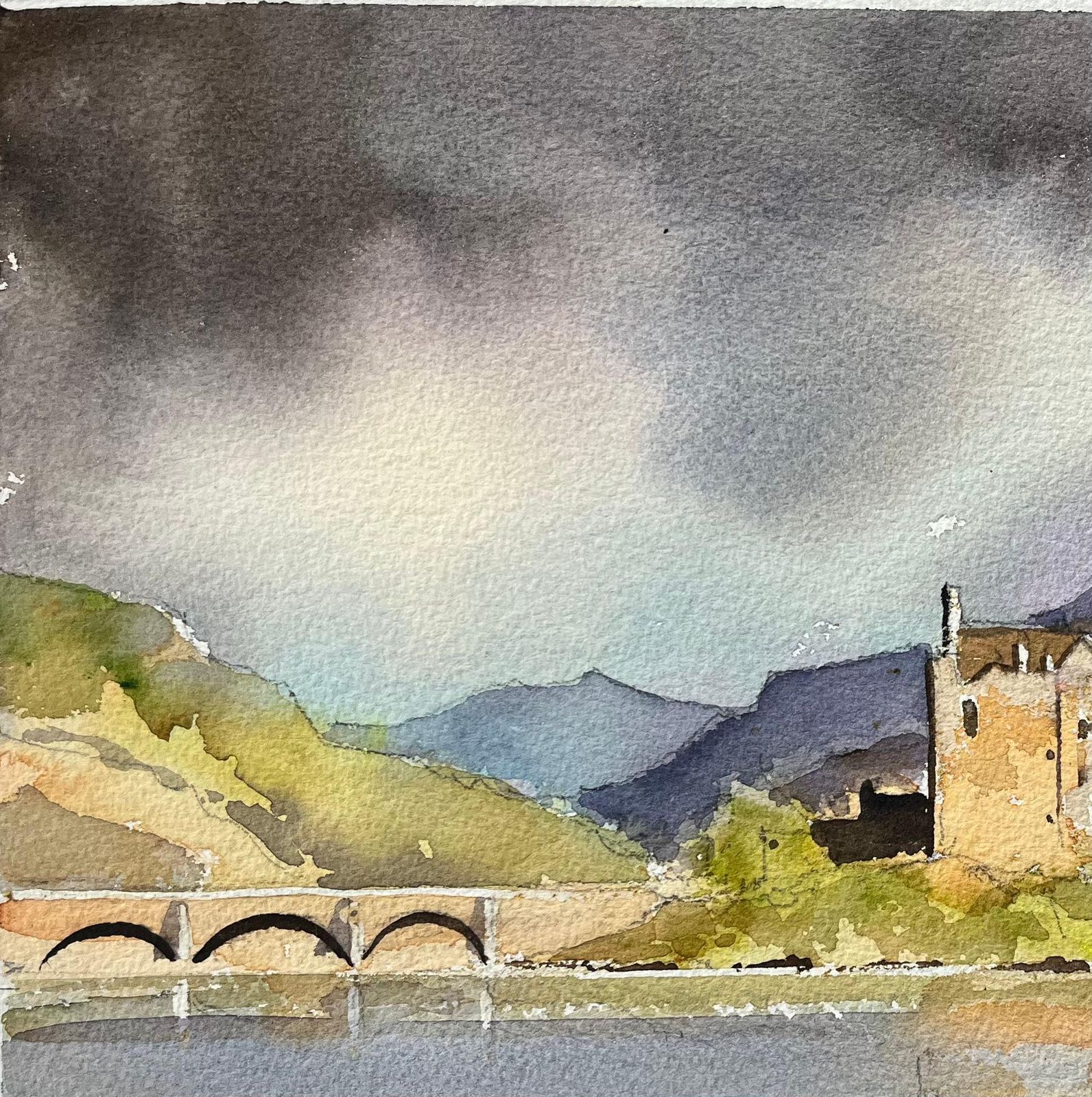 Anthony Avery British Original Watercolor Eilean Donan Castle Scotland Loch Scene Dramatic Sky photo vinterior