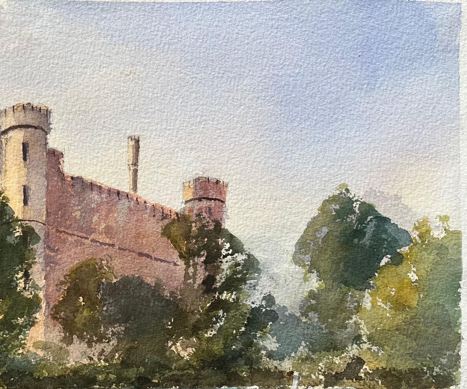 Anthony Avery British Original Watercolor Of A Castle And Swans On The River photo 485.0