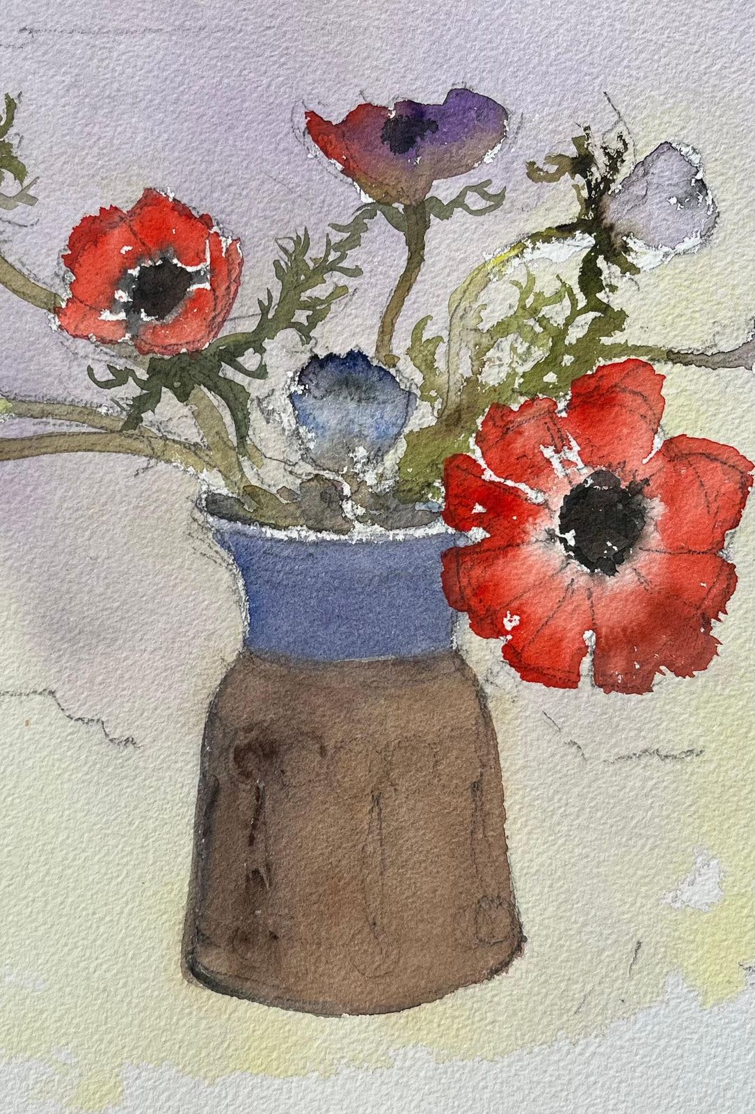 Anthony Avery British Impressionist Watercolor Of Bouquet Of Anemones In A Vase photo Art
