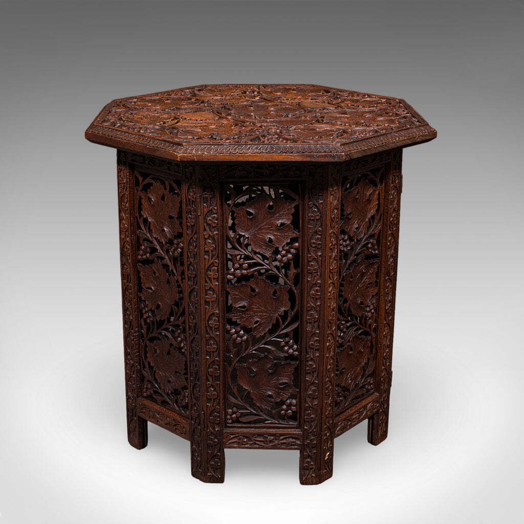 Antique Campaign Tea Table, Anglo Indian, Carved, Lamp, Side, Victorian, C.1900 photo 708.0