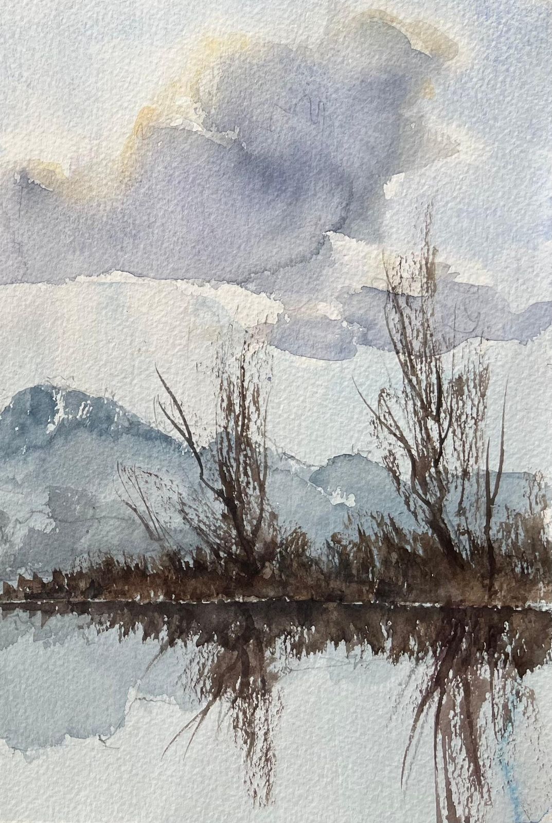 Anthony Avery British Impressionist Watercolor Of A Church Silhouette Over Misty Reflections photo for sale
