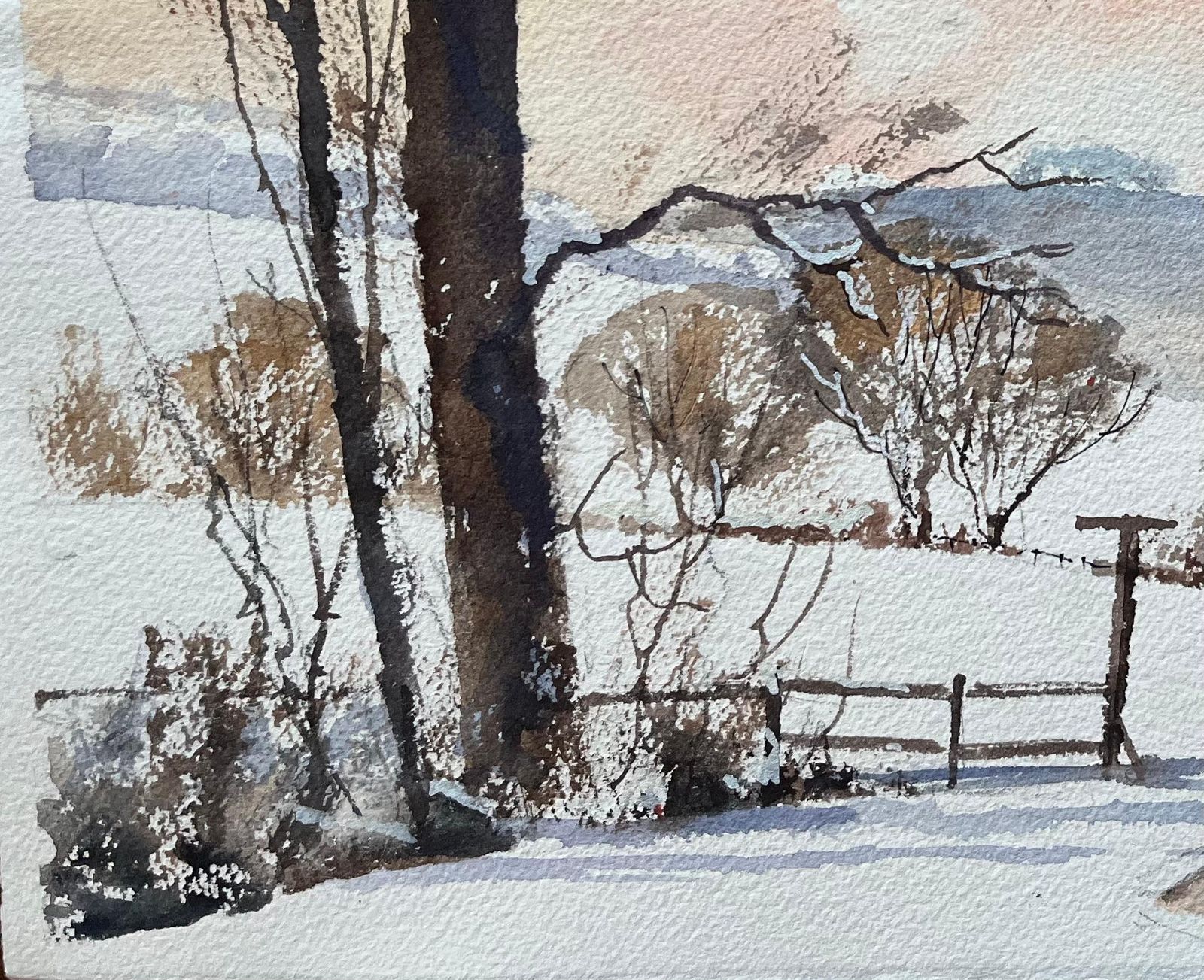 Anthony Avery British Impressionist Watercolor Of A Snowy Countryside Church Scene photo Art