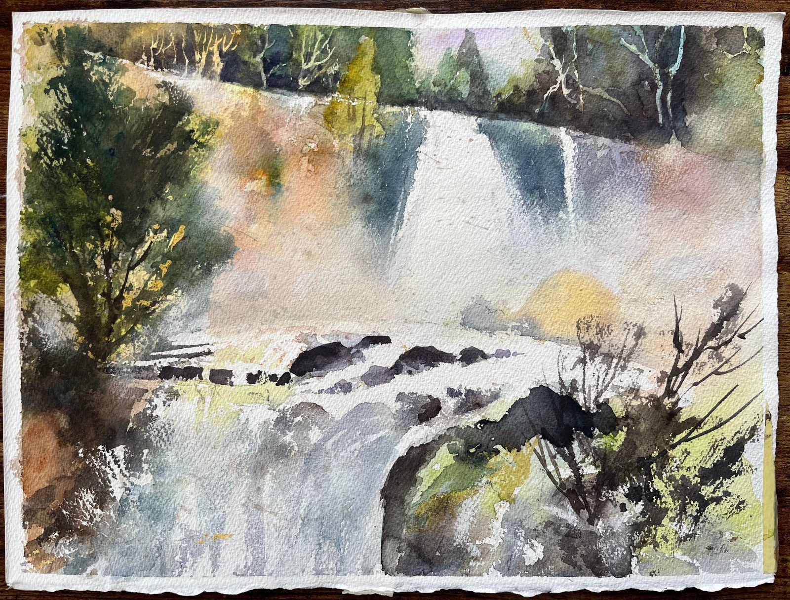 Anthony Avery British Impressionist Watercolor Of Misty Waterfall At Dawn photo furniture