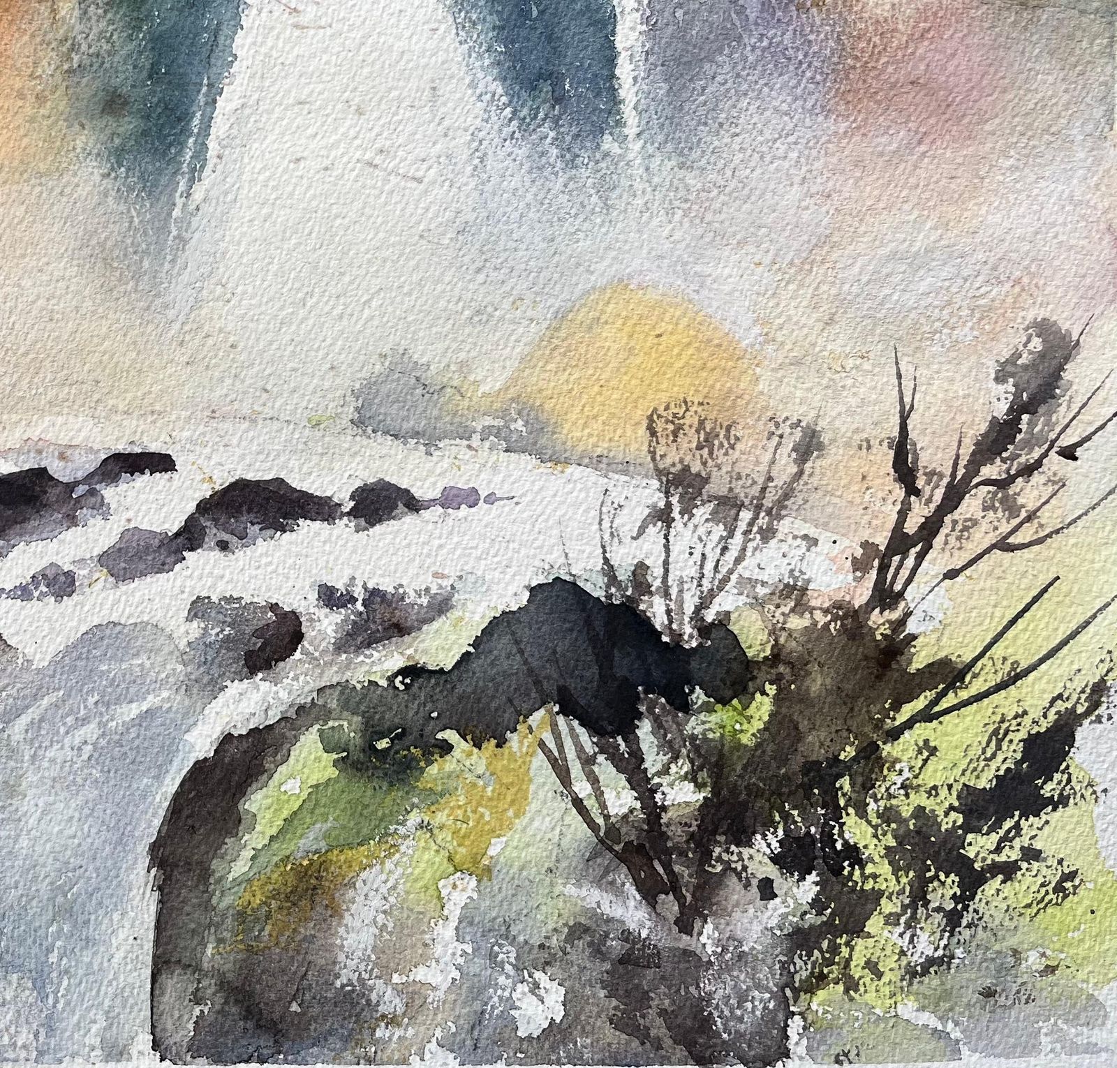 Anthony Avery British Impressionist Watercolor Of Misty Waterfall At Dawn photo for sale
