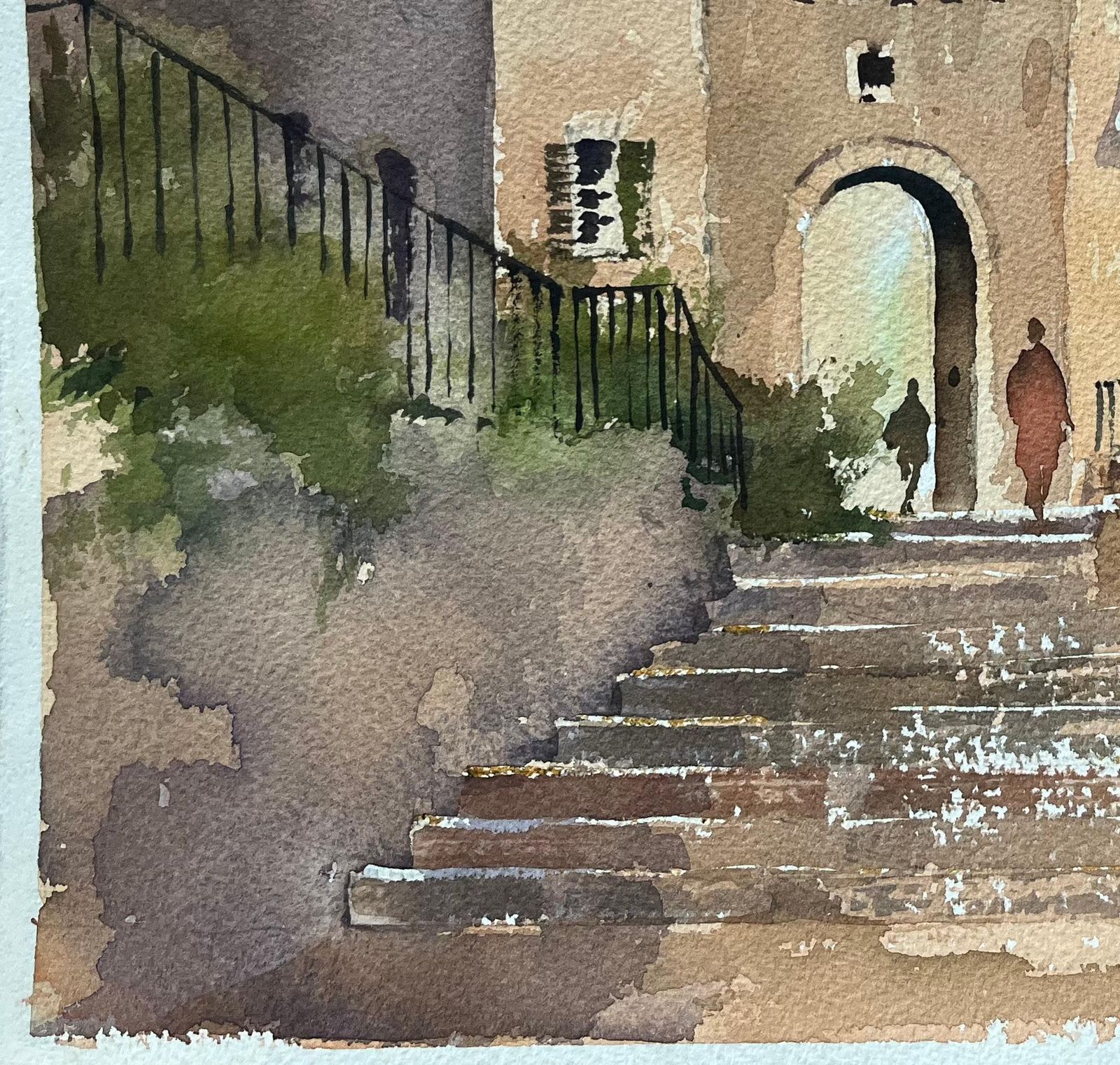 Anthony Avery British Watercolor Of A Market Scene With Arched Gate And Flower Sellers photo 540.0