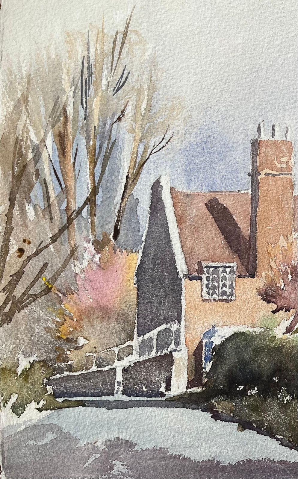 Anthony Avery British Impressionist Watercolor Of An English Village In Spring Sunlight 1994 photo furniture