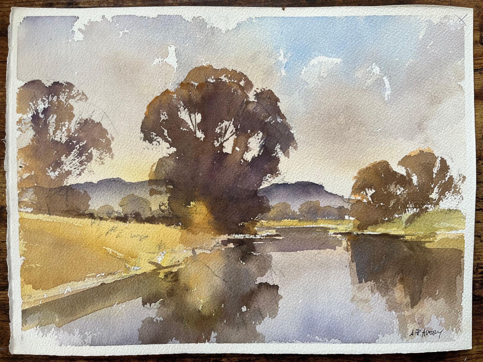 Anthony Avery British Impressionist Watercolor Of Reflected Trees By A Calm River At Dusk photo furniture