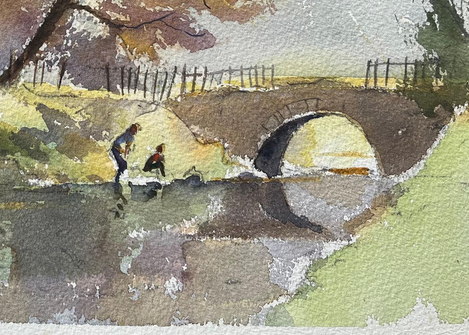 Anthony Avery British Impressionist Watercolor Of A Riverside House And Arch Bridge In Autumn photo 385.0