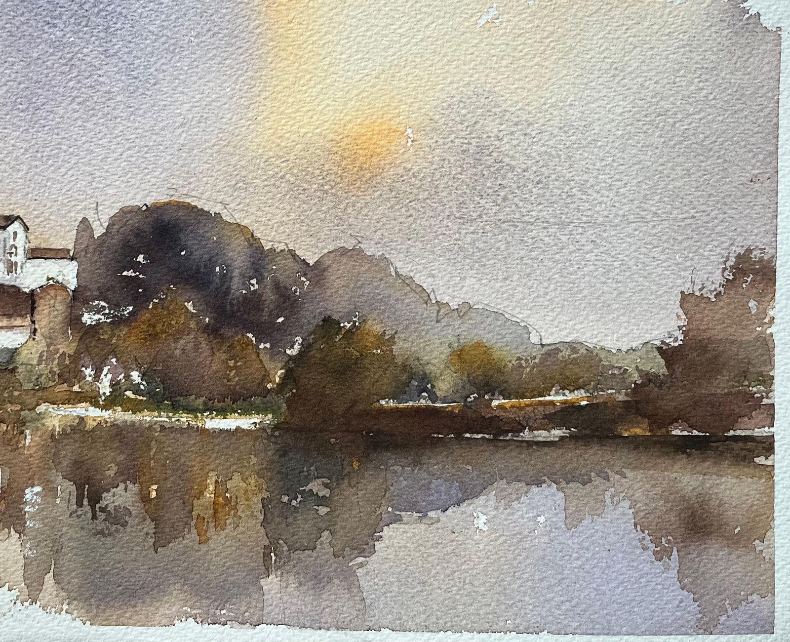 Anthony Avery British Impressionist Watercolor Of A Riverside Village And Church At Twilight photo 480.0