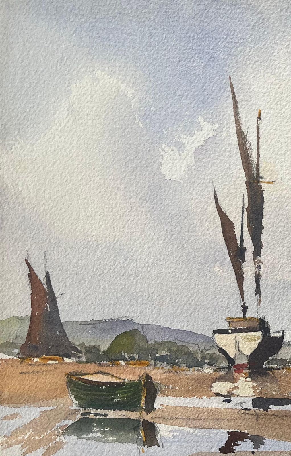 Anthony Avery British Impressionist Watercolor Of Sailboats At Low Tide photo for sale