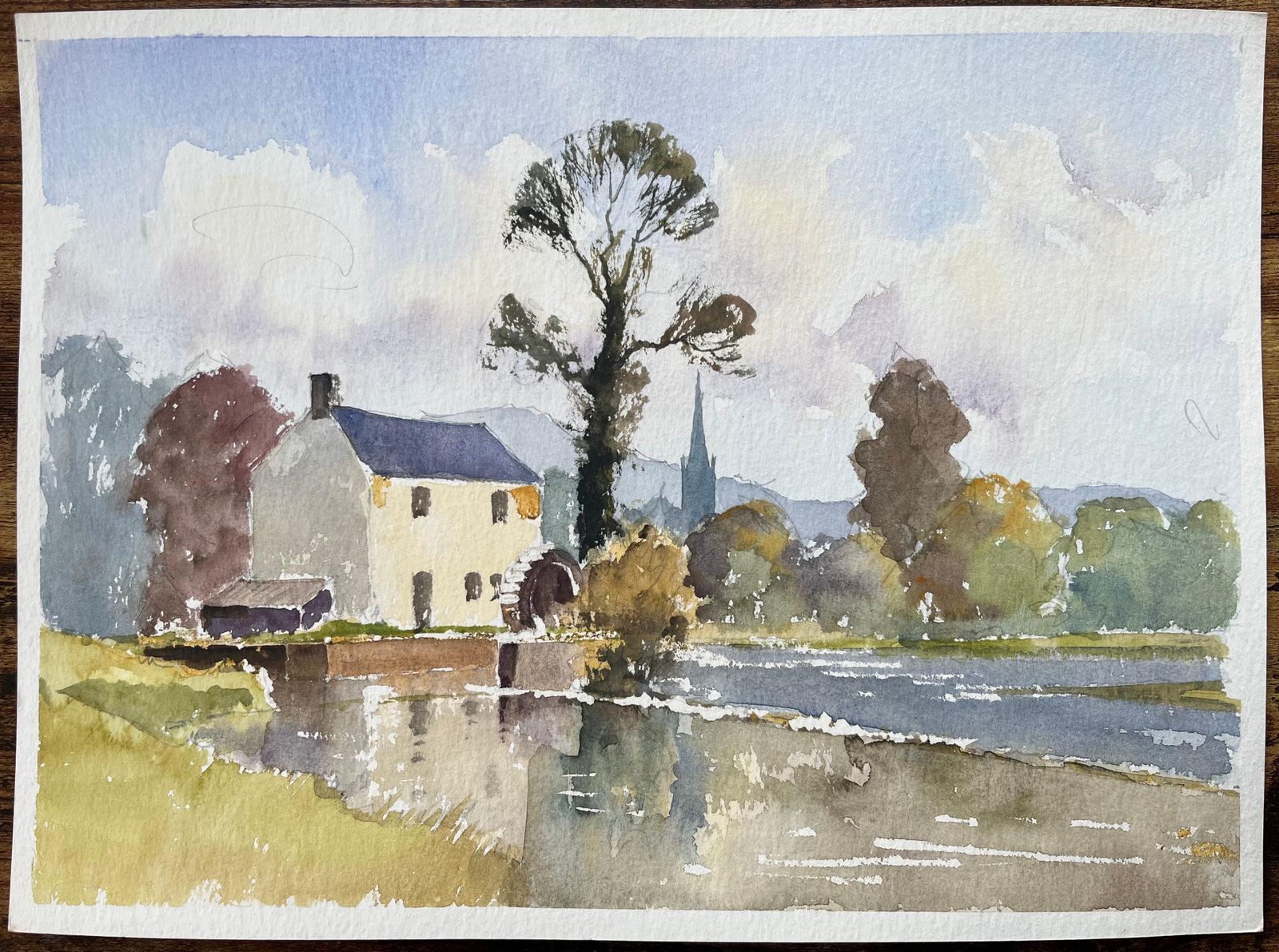 Anthony Avery British Impressionist Watercolor Of Riverside Mill And Countryside Landscape photo furniture