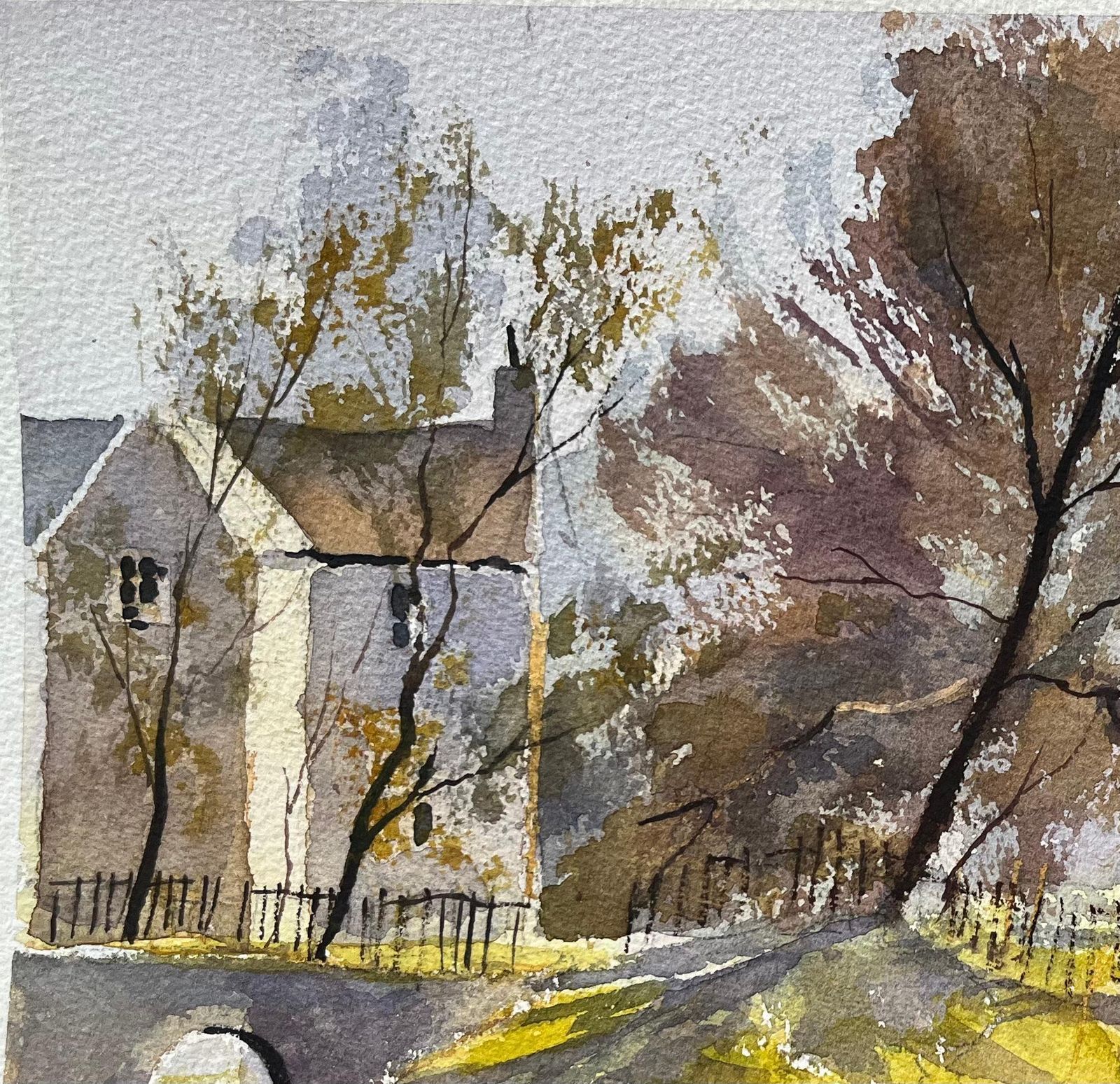 Anthony Avery British Impressionist Watercolor Of A House And Stone Bridge Over A Stream photo vinterior