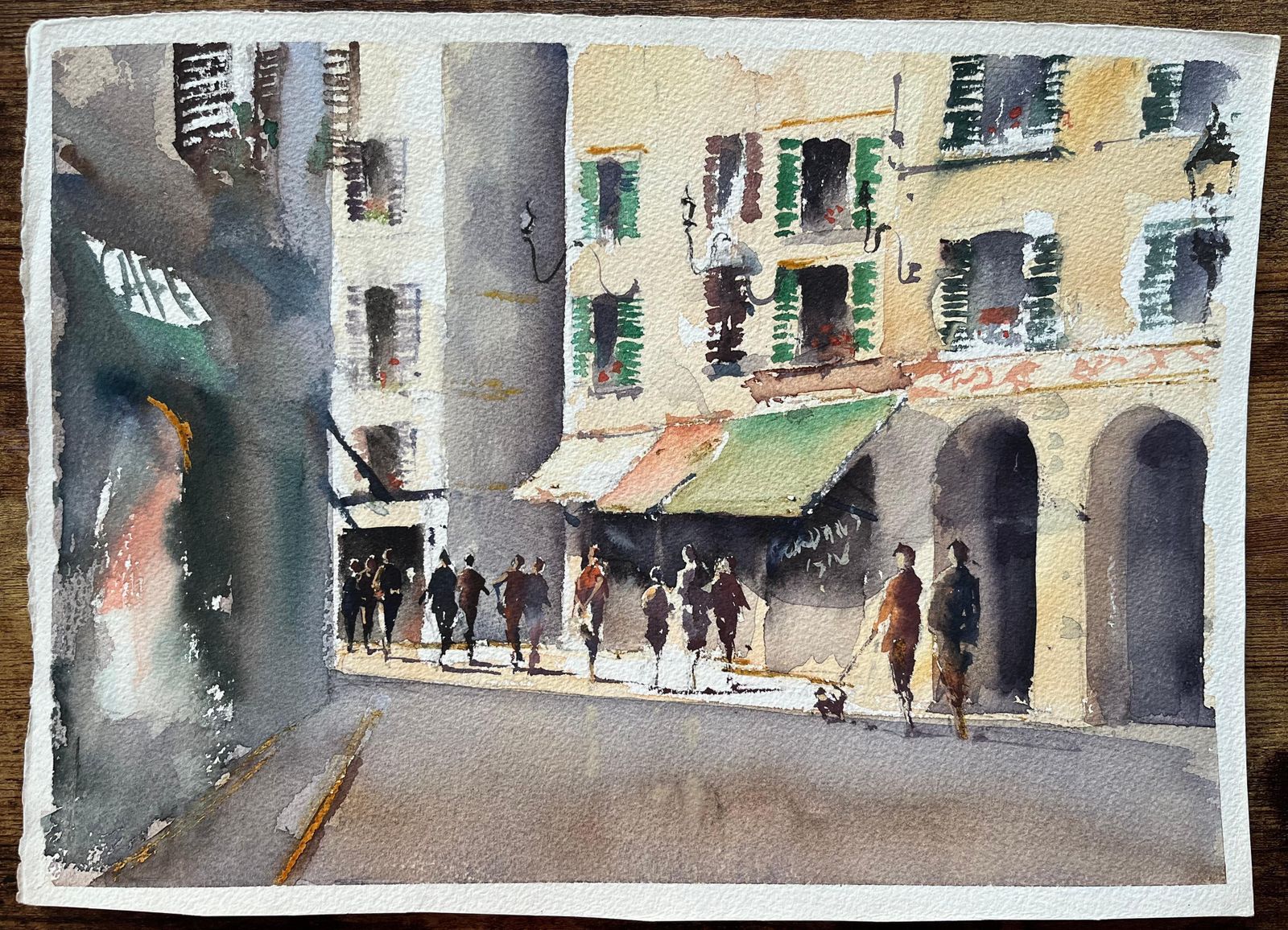 Anthony Avery British Impressionist Watercolor Of A Busy Sunlit European Street Scene photo furniture