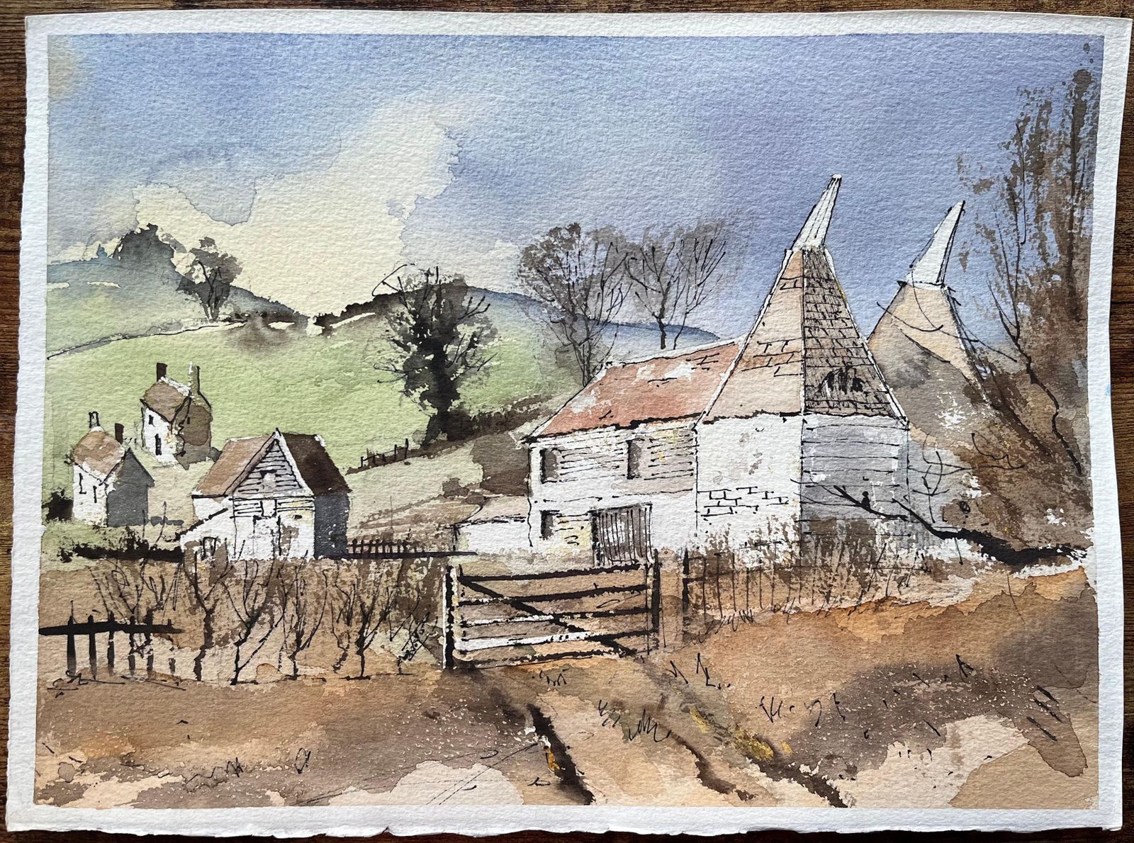 Anthony Avery British Impressionist Watercolor Of Oast Houses In The Countryside photo furniture