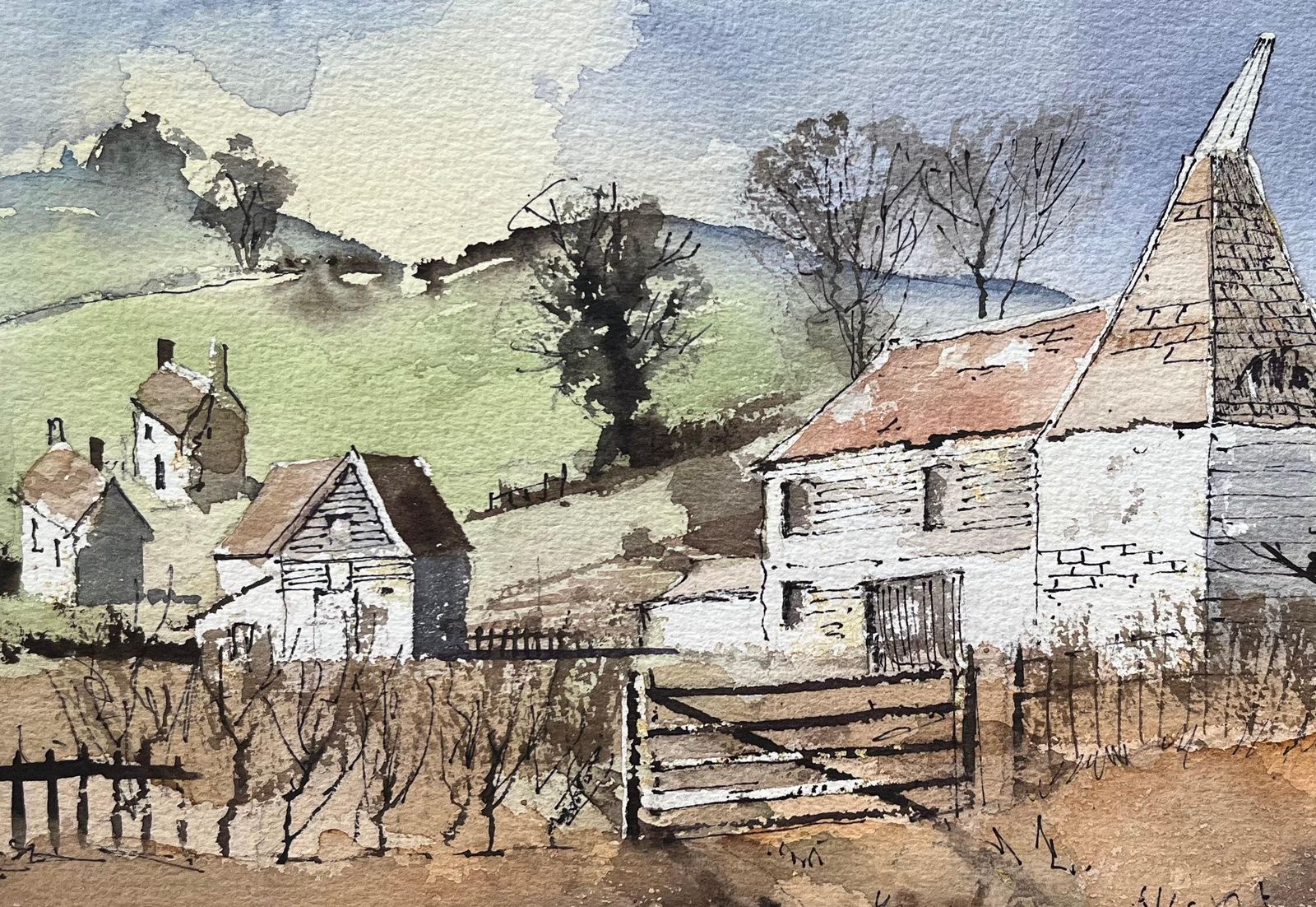 Anthony Avery British Impressionist Watercolor Of Oast Houses In The Countryside photo buy