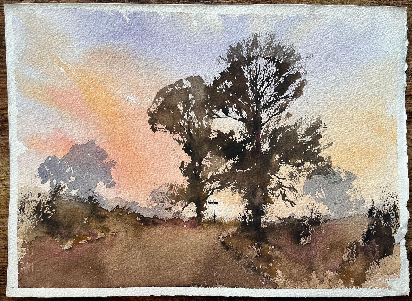 Anthony Avery British Impressionist Watercolor Of Crossroads Bathed In The Warm, Fading Light photo furniture