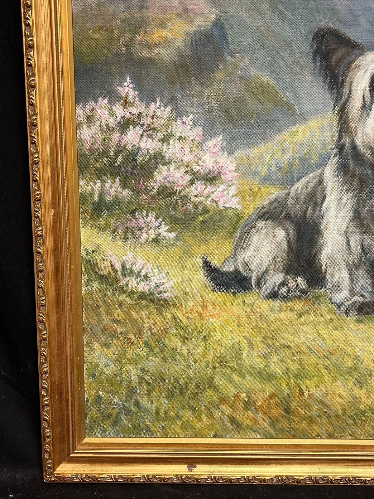 A. J. Blackie Two Cairn Highland Terriers Dogs In Scottish Highlands Landscape Signed Painting photo for sale