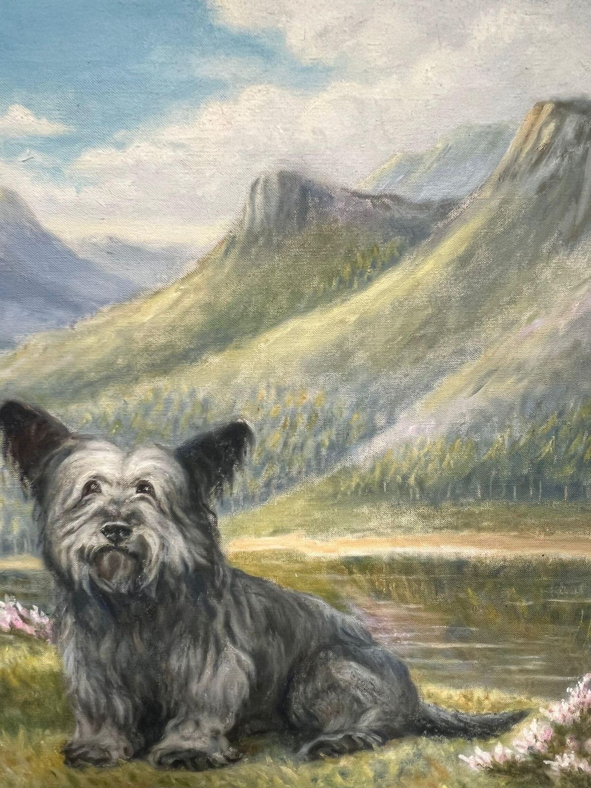 photo for sale A. J. Blackie Two Cairn Highland Terriers Dogs In Scottish Highlands Landscape Signed Painting