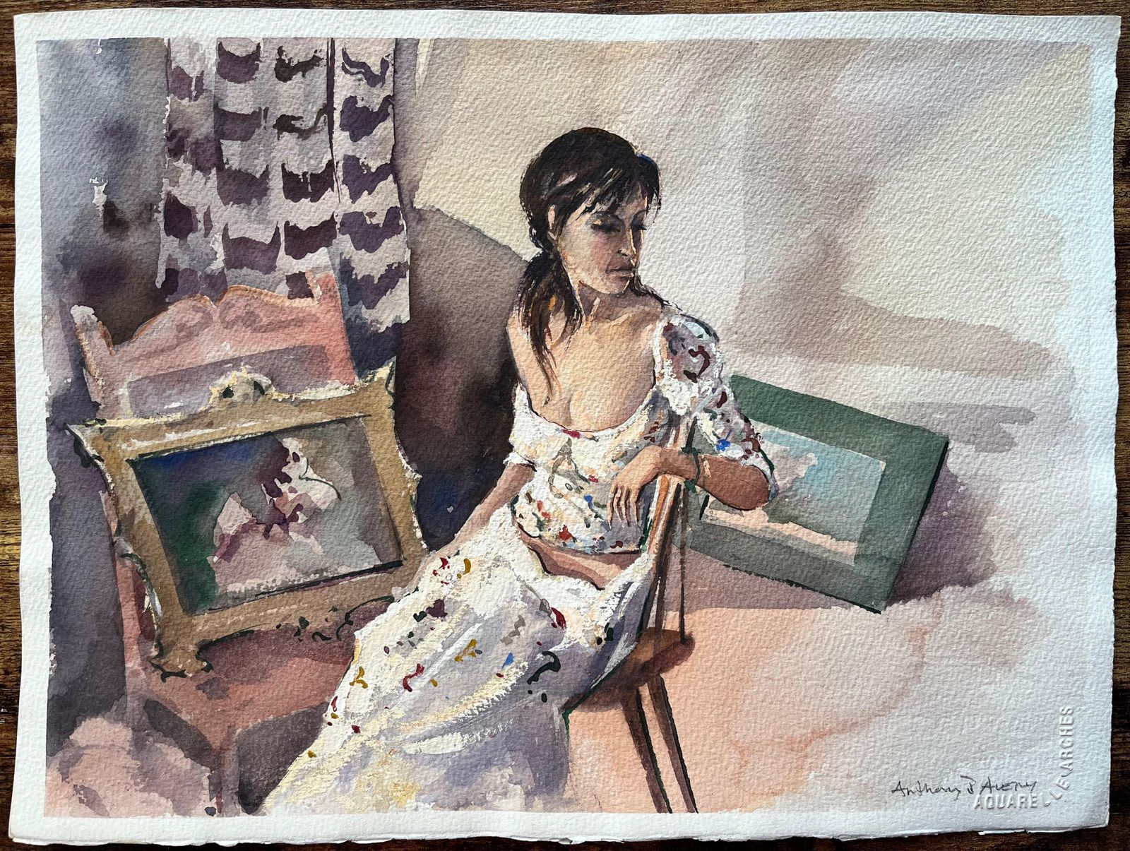 Anthony Avery British Impressionist Watercolor Of A Portrait Of A Woman In Thoughtful Repose photo furniture