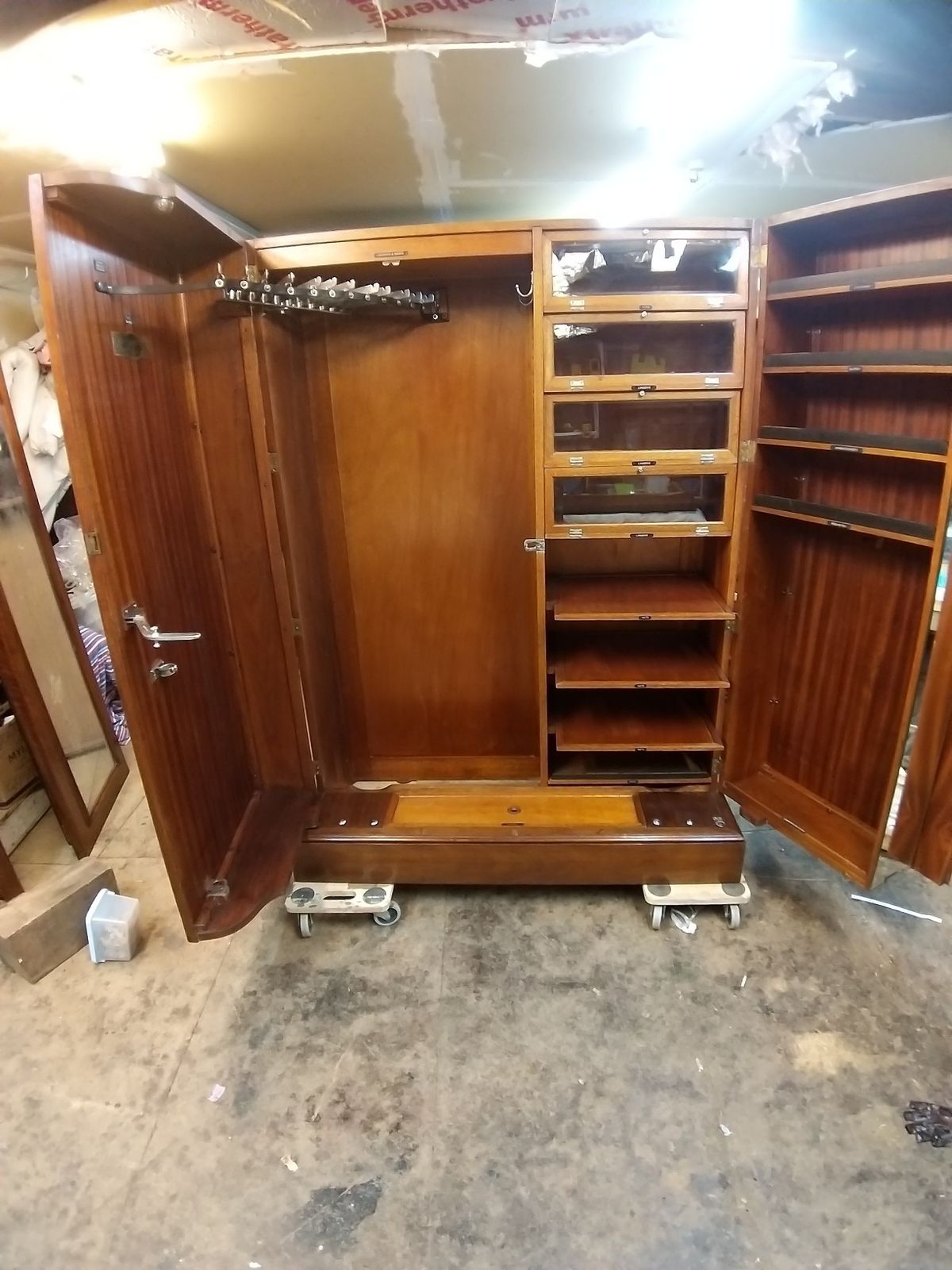 1926 Ladies Compactom Wardrobe "Y Y Model" Walnut With Metal Filigree Detail. photo furniture