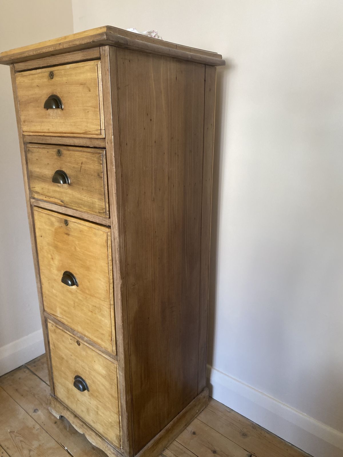 photo furniture Edwardian Pitch Pine Filing Cabinet, Four Drawers.