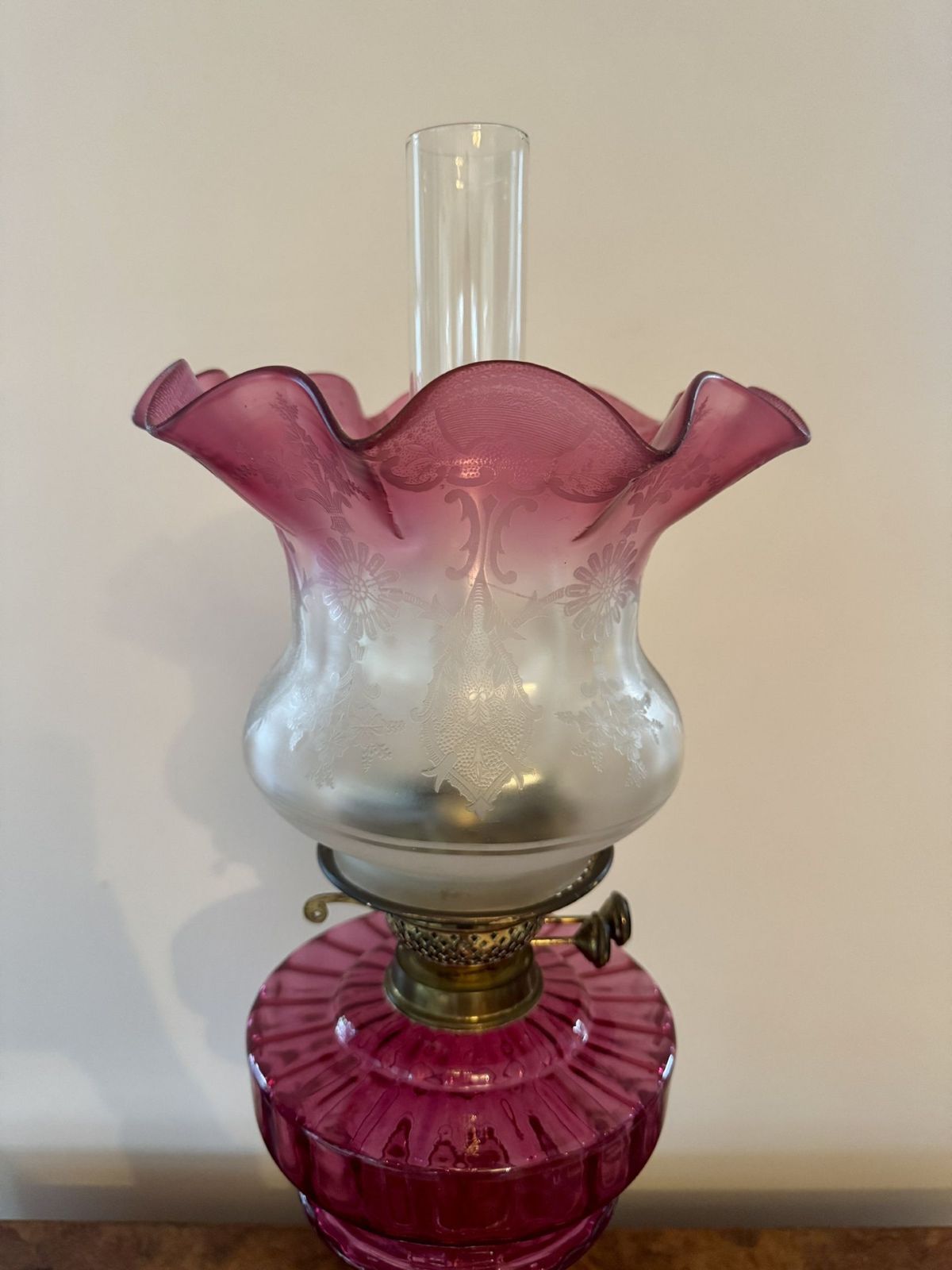 Outstanding Quality Antique Cranberry Glass Oil Lamp photo furniture