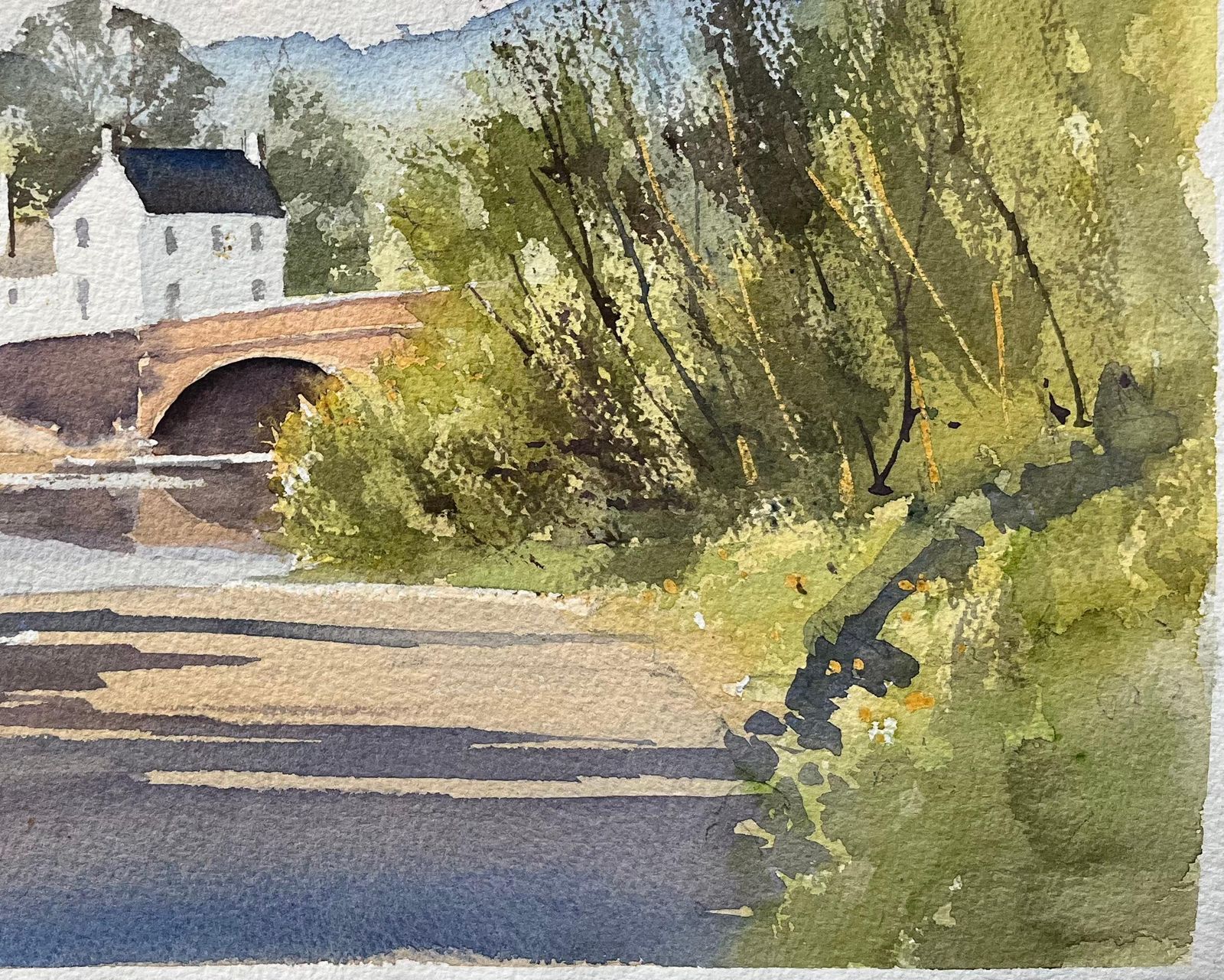 Anthony Avery British Impressionist Watercolor Of A Sunlit Country Lane Leading To A Bridge photo vinterior