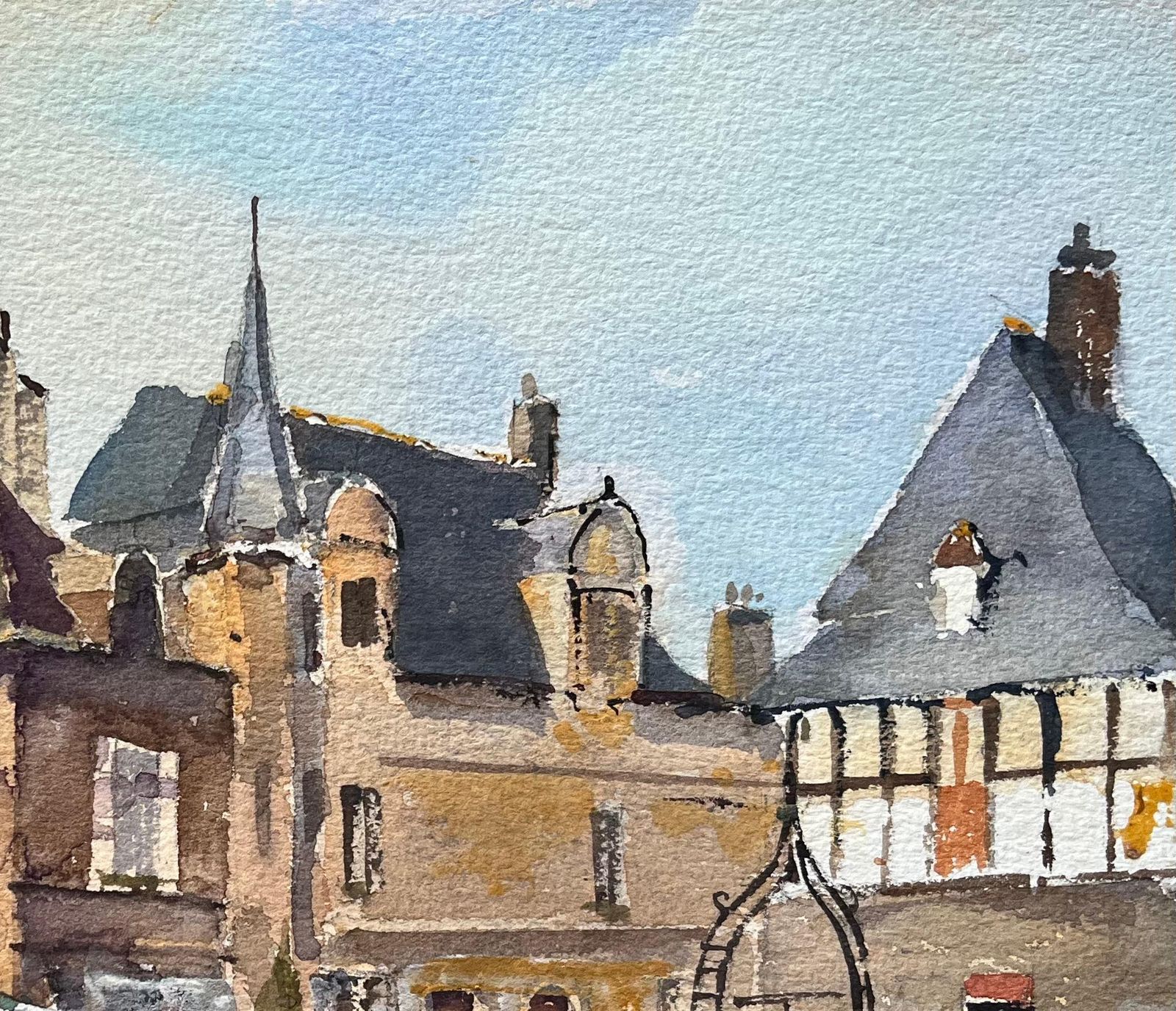 Anthony Avery British Impressionist Watercolor Of A Sunlit Historic Town Square photo Art