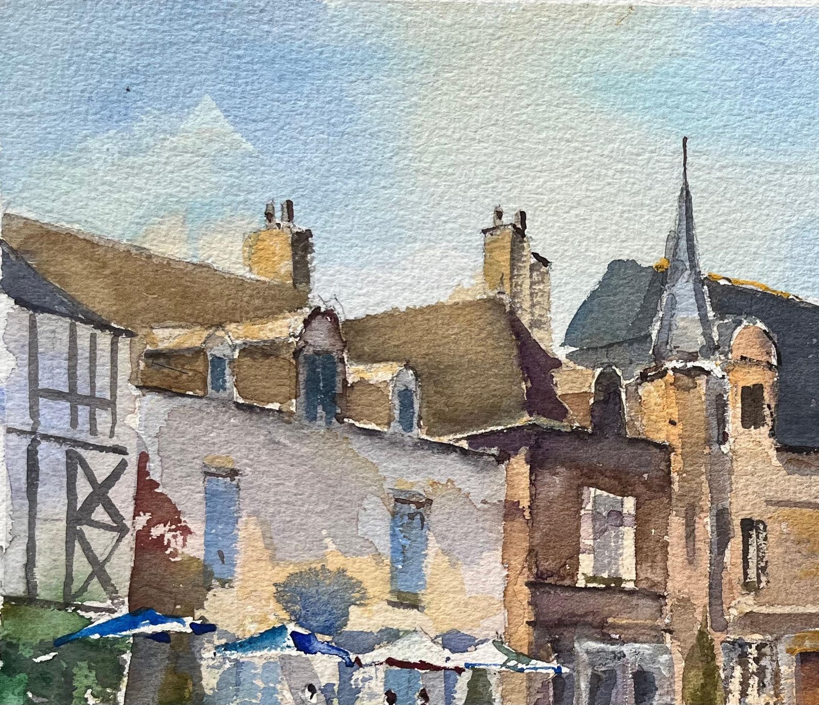 Anthony Avery British Impressionist Watercolor Of A Sunlit Historic Town Square photo vinterior