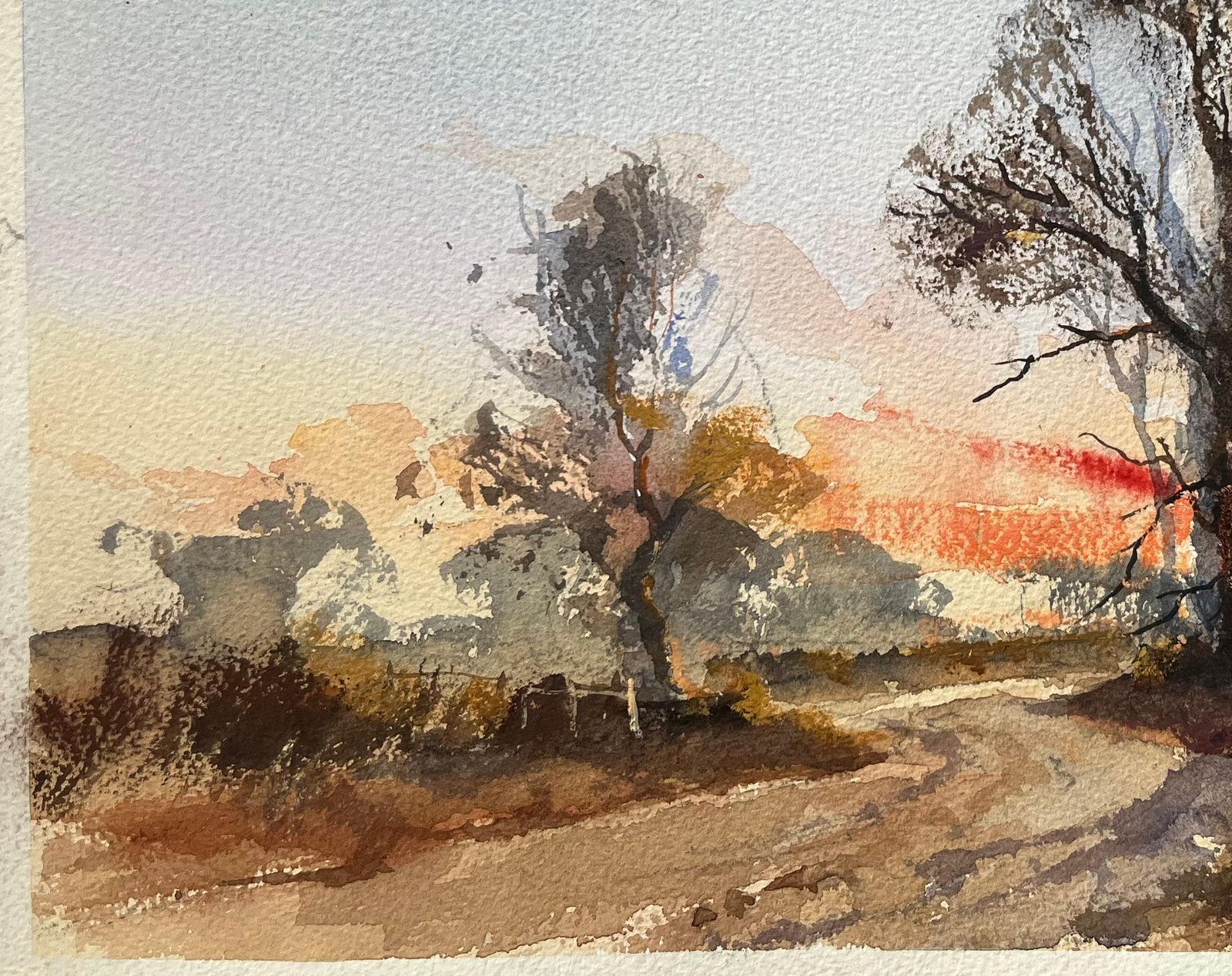 Anthony Avery British Impressionist Watercolor Of A Vibrant Sunset Over A Country Landscape photo 310.0