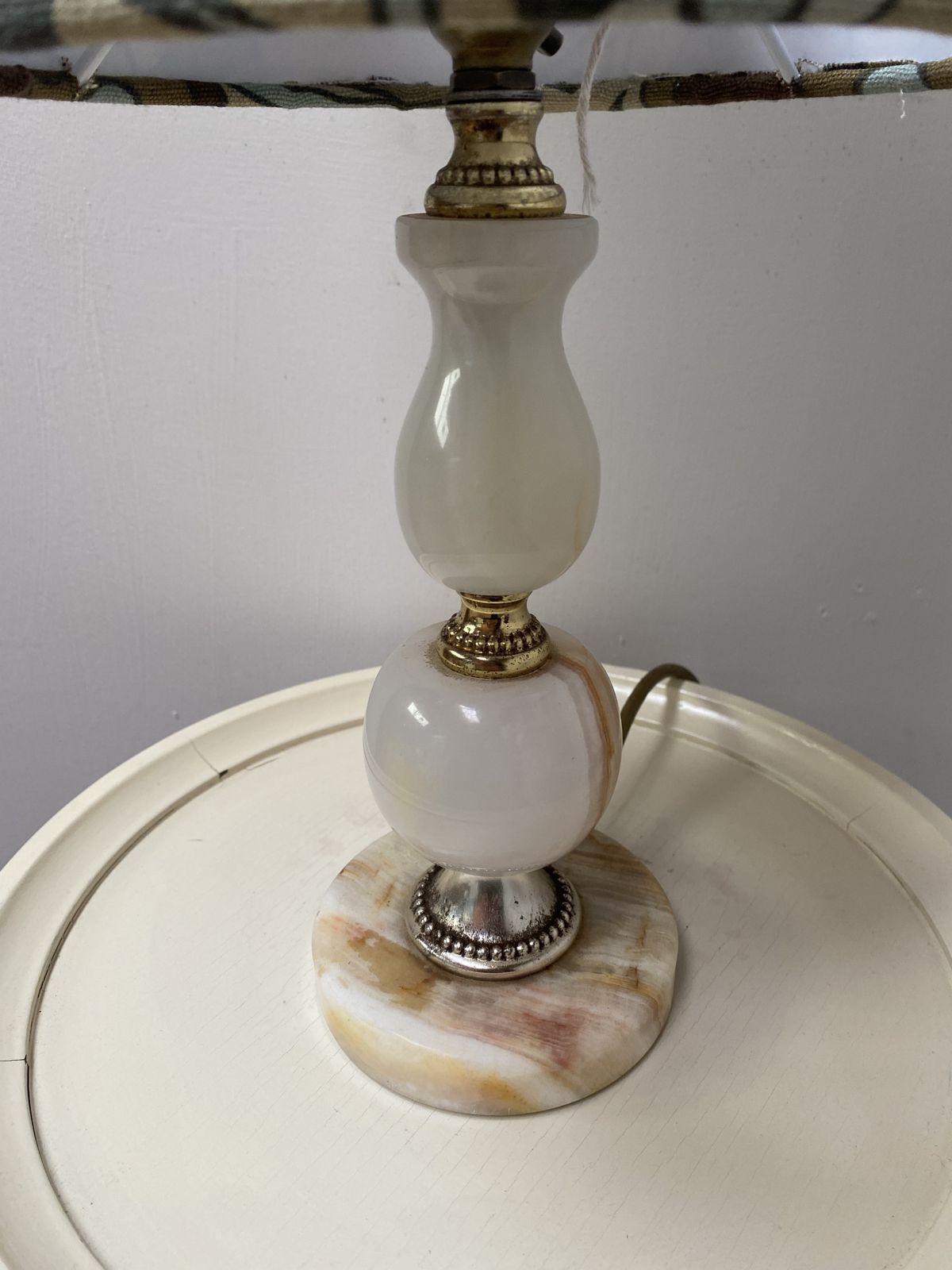 Original 1930s Vintage Fabric: Brown Floral Lampshade & Onyx Base photo 90.0