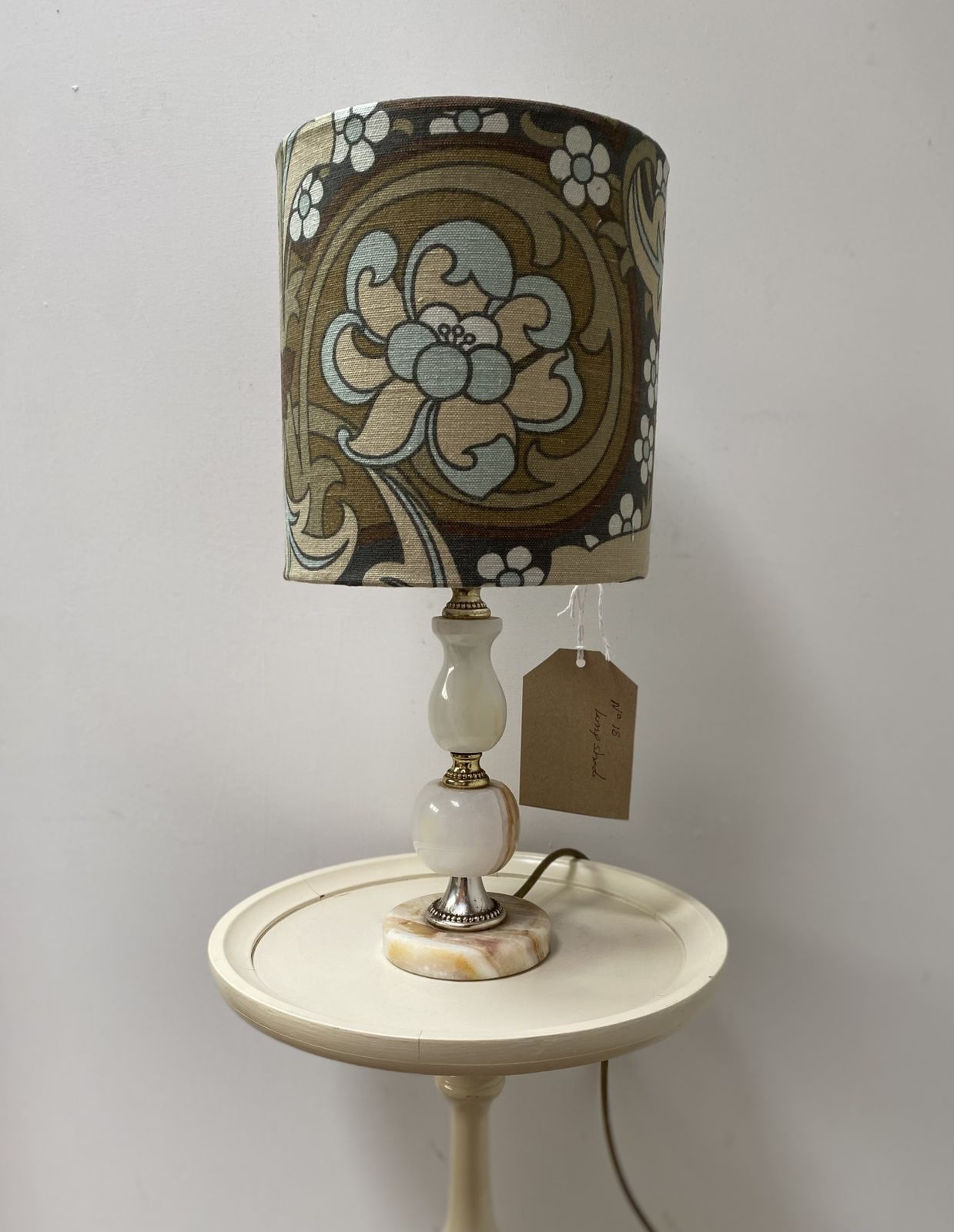Original 1930s Vintage Fabric: Brown Floral Lampshade & Onyx Base photo vintage