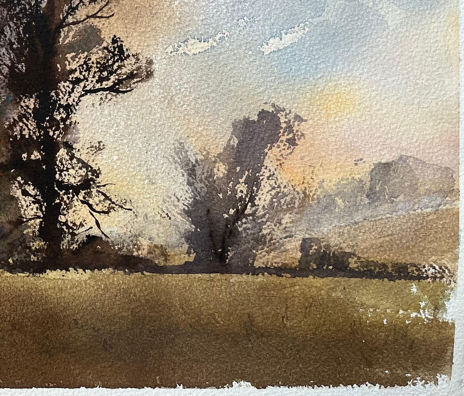 Anthony Avery British Impressionist Watercolor Of A Tree Silhouette Against A Dramatic Sunset photo for sale
