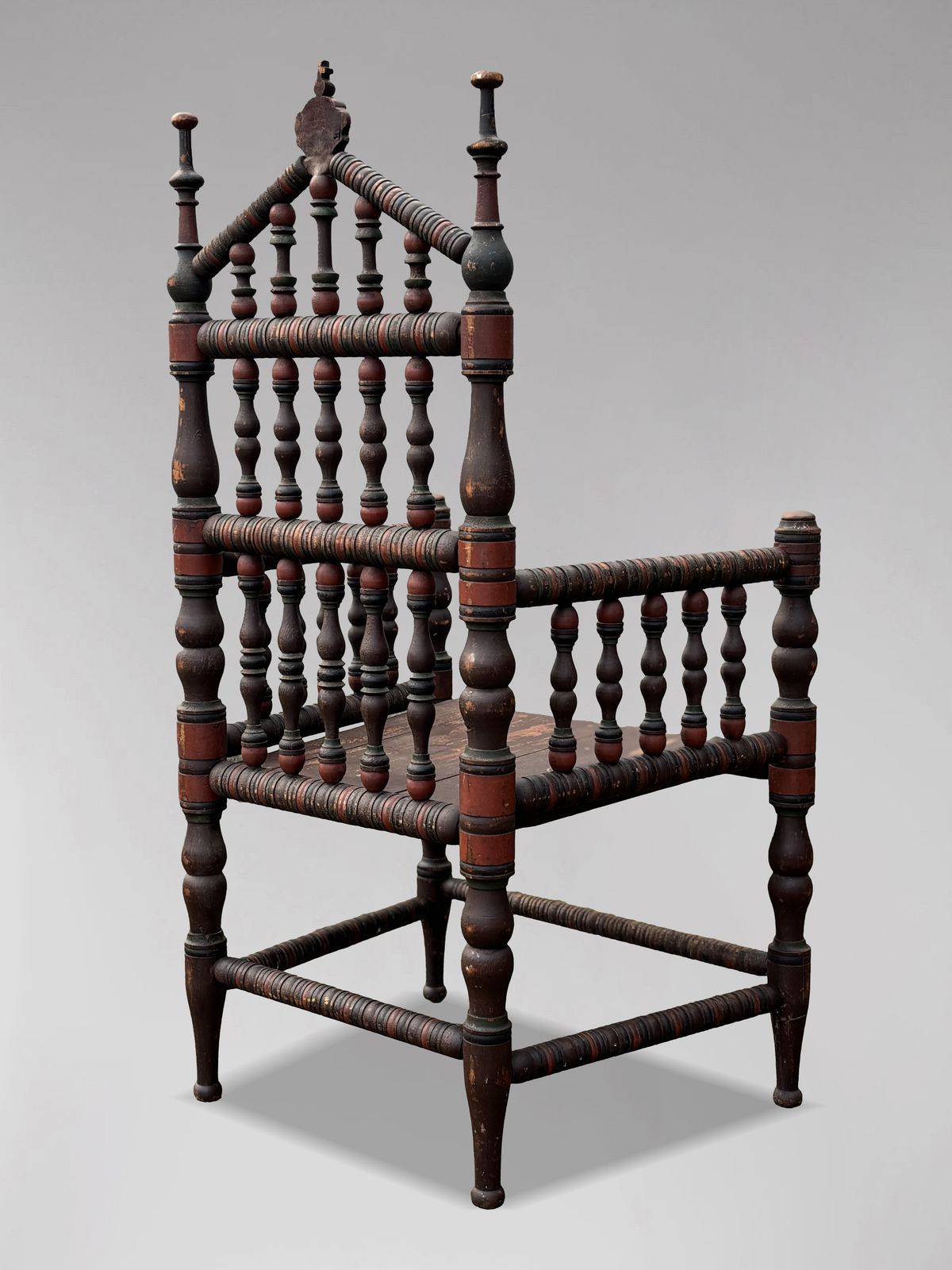 Early 19th Century Swedish Bobbin Country Throne Armchair photo vintage