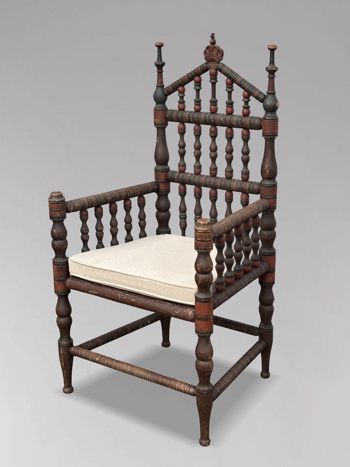 photo furniture Early 19th Century Swedish Bobbin Country Throne Armchair