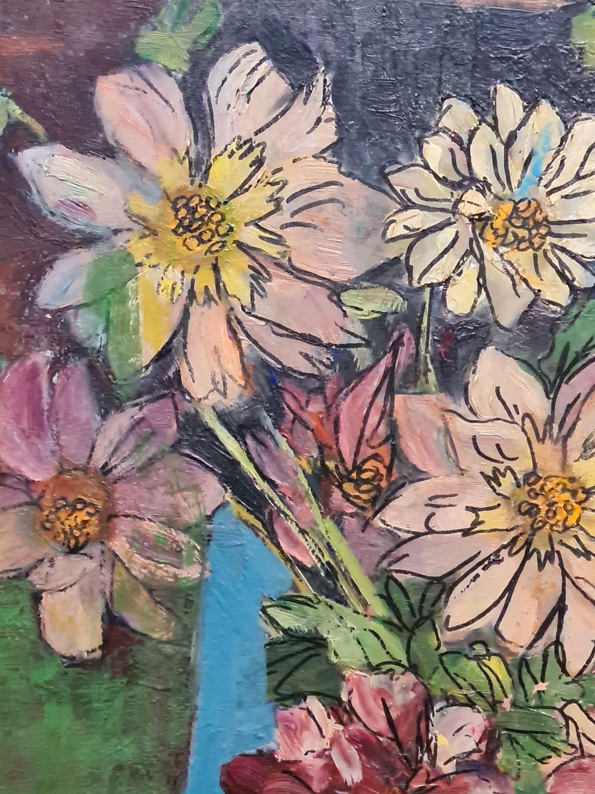 Mid Century Still Life With Flowers In Green Vase, 1960s By S Soreau photo Art