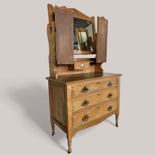 Edwardian Dresser With Triple Mirror Great Patina photo Furniture