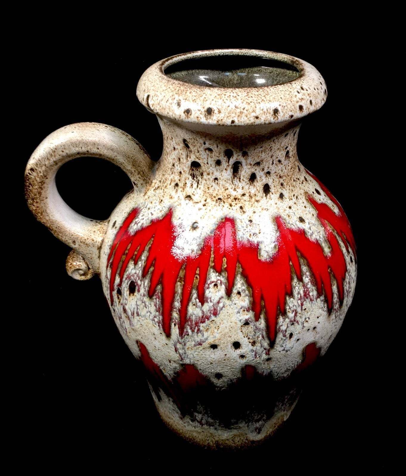 Vintage West German Scheurich Pottery Fat Vase / Large Size Jug / Red / White photo vintage