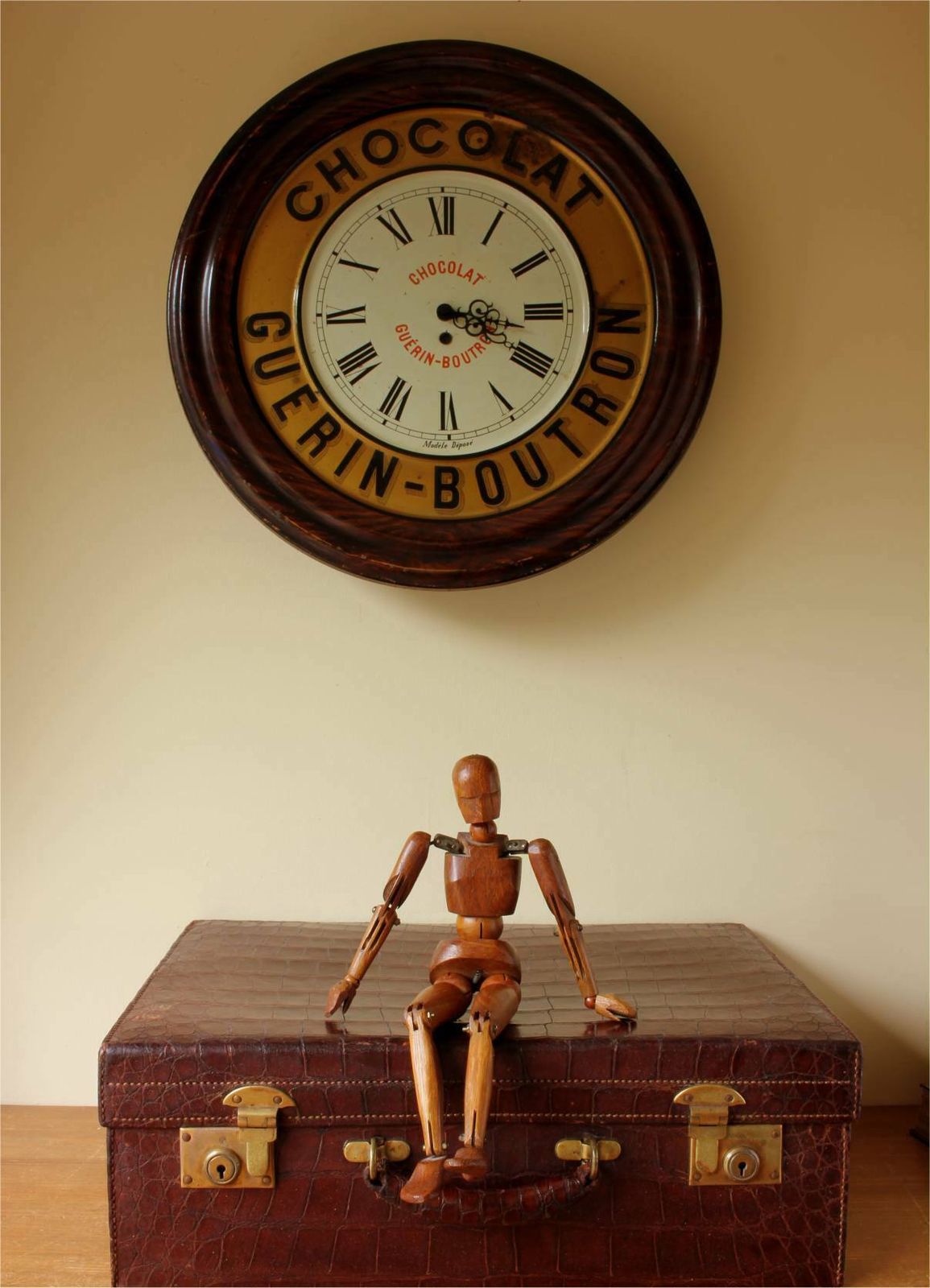 French Chocolate Wall Clock. Guerin Boutron Chocolat Advertising Sign. photo vintage