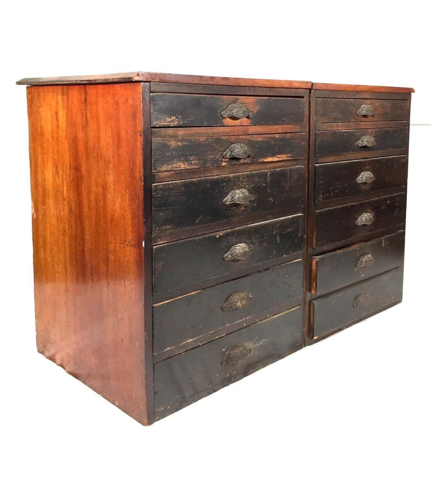 Antique Haberdashery Shop Display Cabinet / Glazed Fronted Drawers Storage C1900 photo Furniture