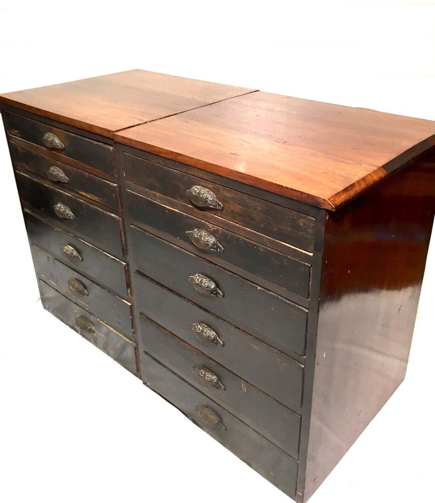 Antique Haberdashery Shop Display Cabinet / Glazed Fronted Drawers Storage C1900 photo vinterior