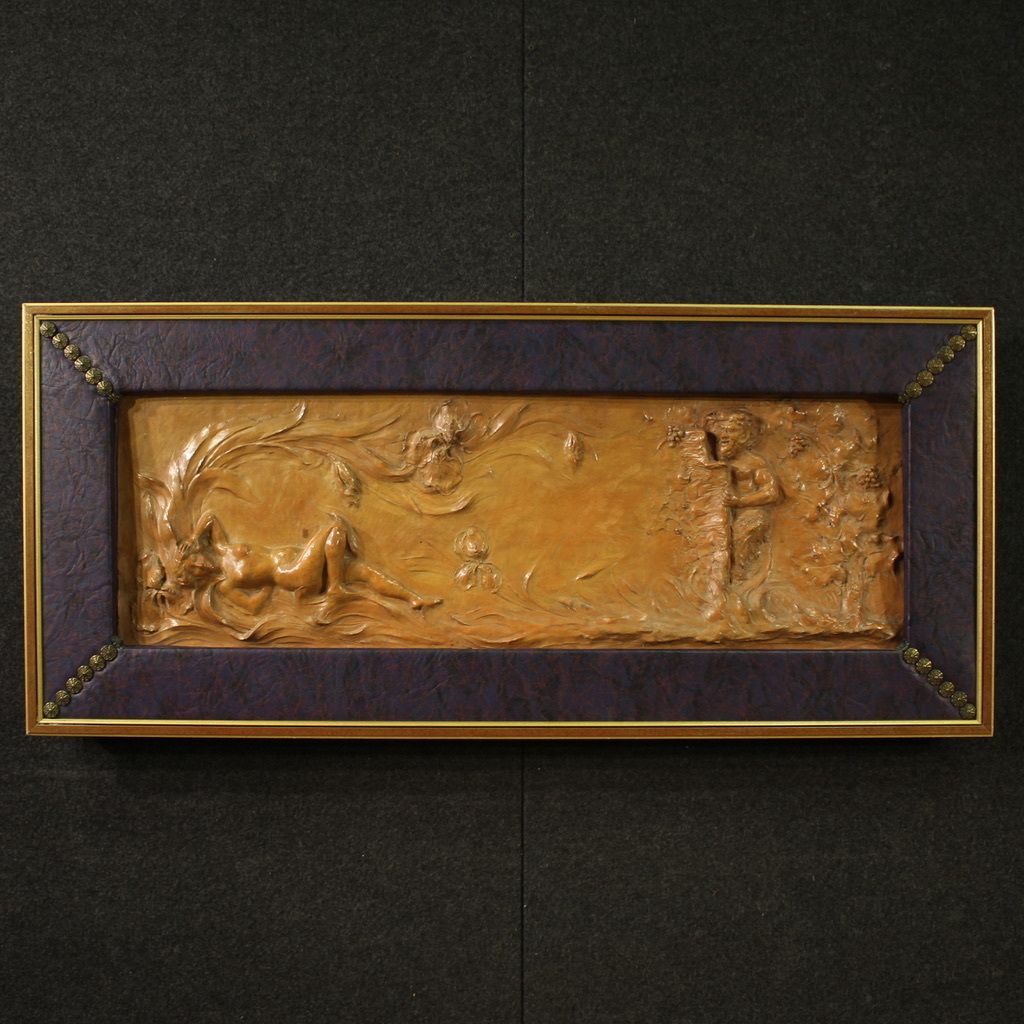 French Terracotta Bas Relief, Venus With Faun From 20th Century
