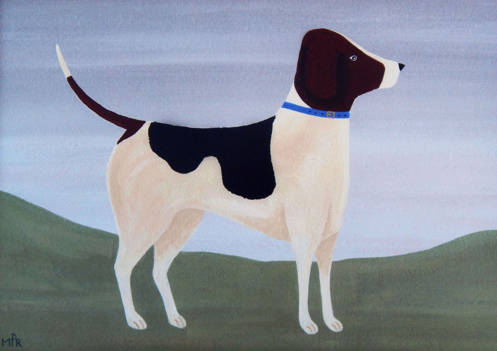 Naive Foxhound Folk Art Dog Print   Blue Collar   In Hand Painted Antique Style Frame By Matt Rix photo furniture