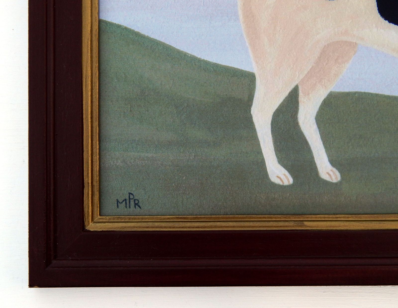 Naive Foxhound Folk Art Dog Print   Blue Collar   In Hand Painted Antique Style Frame By Matt Rix photo Art