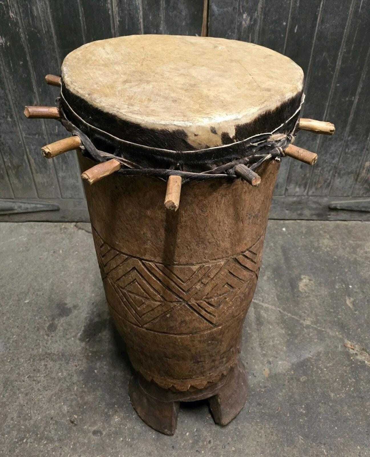Vintage Large African Carved Wooden Drum photo furniture