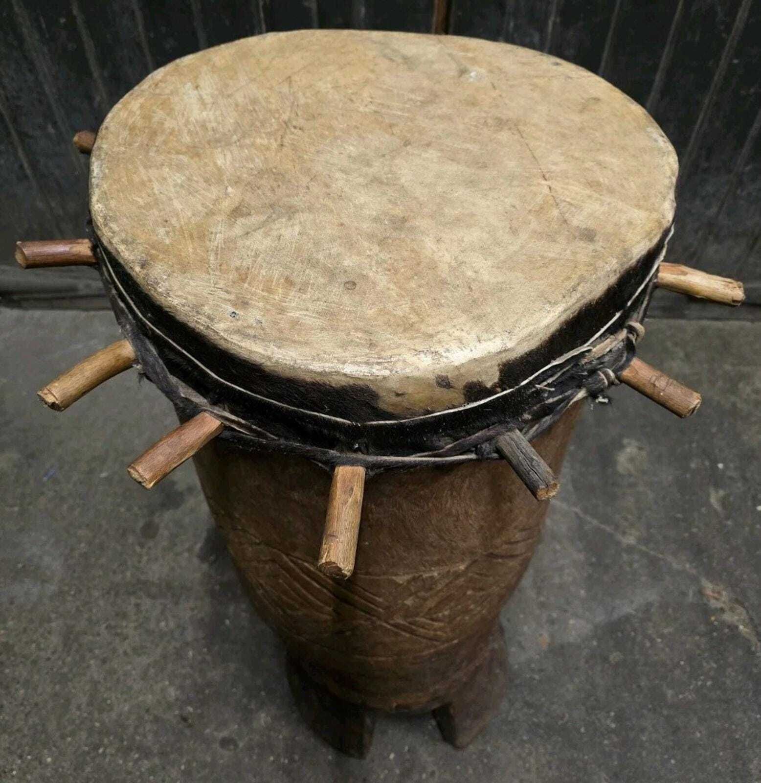 photo furniture Vintage Large African Carved Wooden Drum