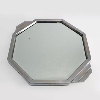 French Art Deco Geometric Octagonal In Chrome And Mirrored Plateau, 1930