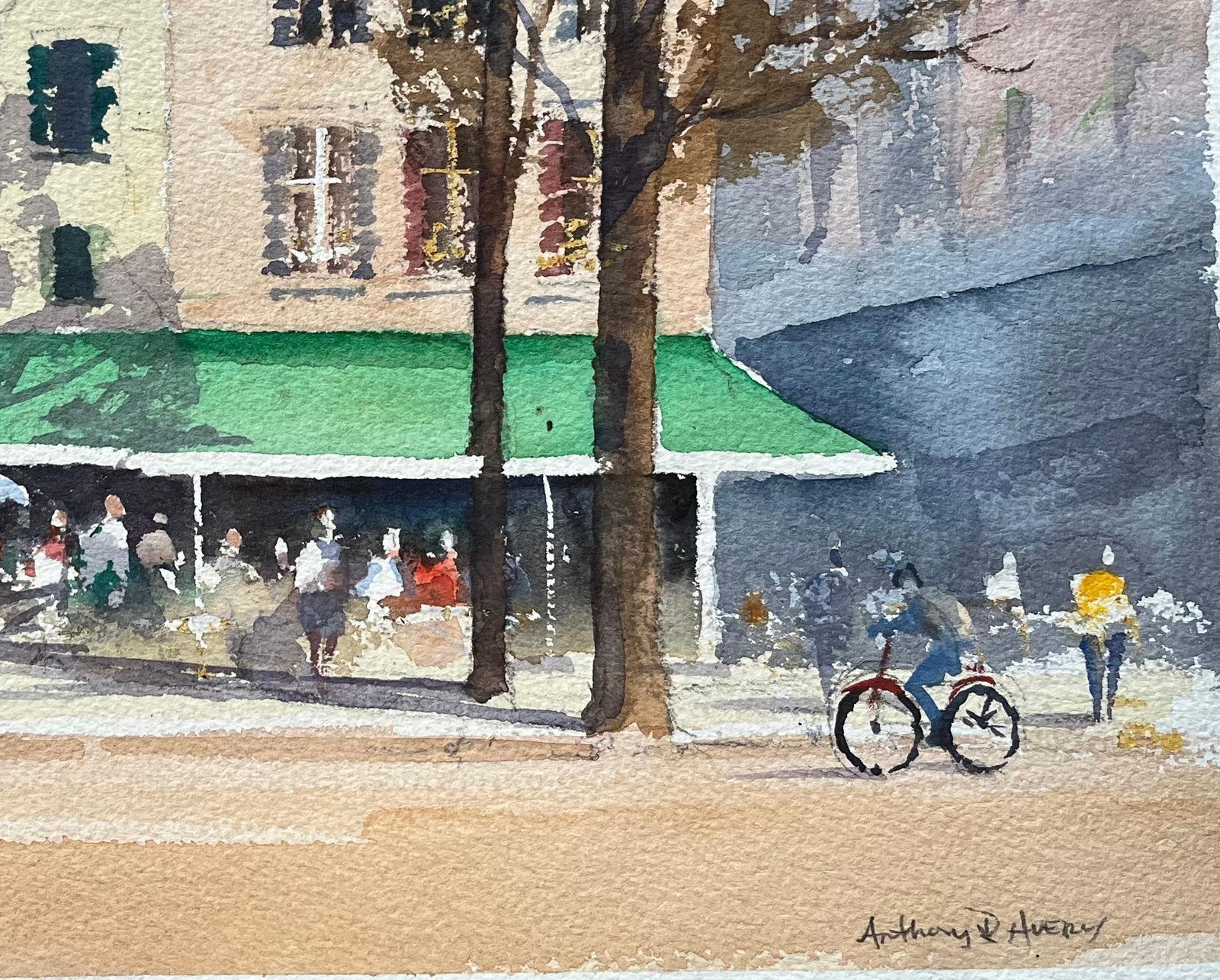 Anthony Avery British Impressionist Watercolor Of A Vibrant Café Scene In A Town Square photo for sale